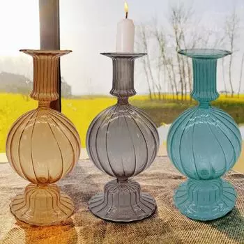 1шт декоративные подсвечники стеклянный подсвечник ваза красочная прозрачная ваза для цветов