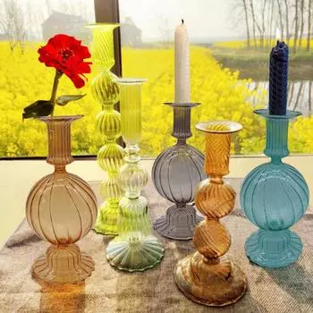 1шт декоративные подсвечники стеклянный подсвечник ваза красочная прозрачная ваза для цветов