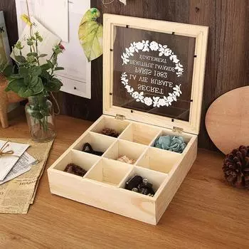 1шт деревянная шкатулка из сосны с 9 отделениями квадратная акриловая с отделениями бисерная бижутерия разная настольная органайзер с крышкой