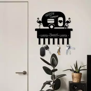 1шт держатель для ключей настенный, держатель для ключей Camper для настенной декоративной металлической вешалки для ключей с 7 крючками чёрный
