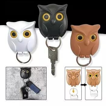 1шт. Держатели для ключей в виде совы, самоклеящиеся магниты, держат брелок, крючки для ключей, откроют глаза, декоративные крючки для стены дома