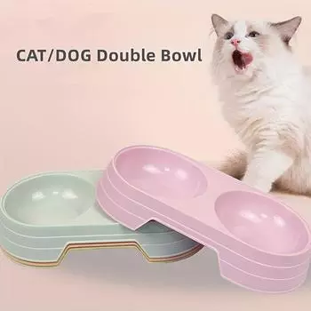 1шт., двойная миска для домашних животных, пластиковая, для котят, для собак, кормушка, поднос для кормления кошек, принадлежности для животных, аксессуары для собак, миска для домашних животных фиолетовый