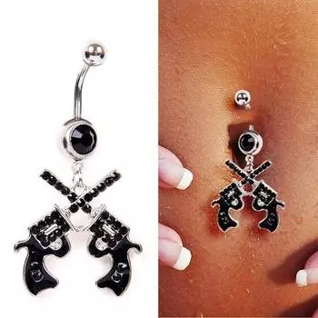 1шт двойной пистолет болтаться штанга кнопка пупок кольцо для пирсинга живота розовый