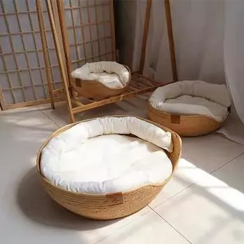 1шт Four Seasons Pet Bed Cannel для кошек, щенков, собак, диван, ручная работа, плетение из бамбука, кошачье уютное гнездо, аксессуары для домашних животных 36*36