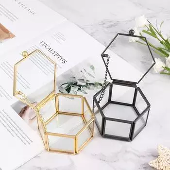 1шт геометрическая стеклянная шкатулка для ювелирных изделий держатель для хранения колец шкатулка для хранения ювелирных изделий ящики золотой