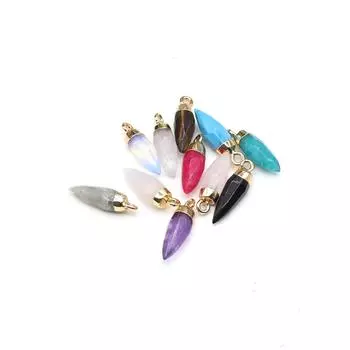 1шт граненый натуральный камень конус кулон маленький кристалл розовый кварц сплав подвески для изготовления ювелирных изделий DIY ожерелье серьги аксессуары 6x19 мм 6x19mm