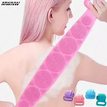 1шт. Губка для тела, силиконовые щетки, банные полотенца, скруббер, растирание спины, пилинг, массажный пояс для душа, щетки для очистки кожи фиолетовый