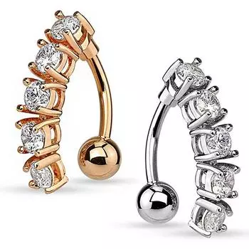 1шт хирургическая сталь 316L 5 драгоценных камней CZ вертикальное падение кольцо на живот обратный пупок сверху вниз военно-морской флот серебряный