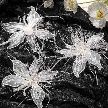 1шт хрустальные бусины хрустальные бусины вечеринка подарок своими руками одежда аксессуары заколка для волос ткань аппликация цветок головной убор кружево перо белый