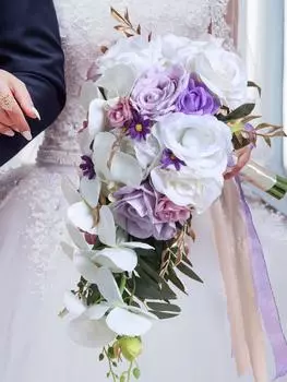 1шт искусственные цветы искусственные цветы свадебные букеты для невесты свадебный букет каскадные свадебные букеты для невесты для свадебной церемонии и годовщины фиолетовый