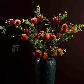 1шт искусственные ветки граната, поддельные зеленые растения, веточки для домашнего декора 1pc красный