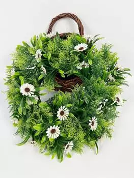 1шт искусственные зеленые листья венок 30см искусственные миланские зерна цветок ромашки венки с белым цветком для домашнего окна стены свадебный декор двора