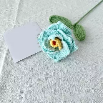 1шт Искусственный букет роз Искусственный цветок Свадебный декор Шерстяной цветок Самодельный вязаный крючком вручную красный