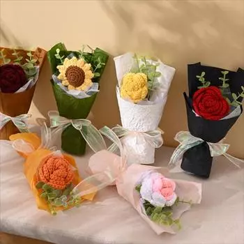 1шт искусственный цветок крючком букет новогодний подарок ко дню святого валентина своими руками ручная вязка роза украшение для дома