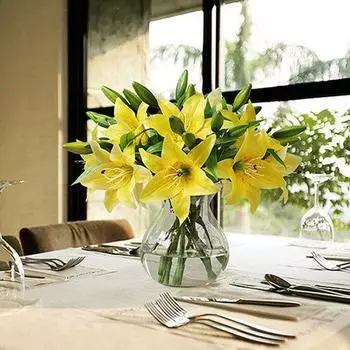 1шт искусственный цветок лилии поддельные растения домашний офис кафе украшение свадебной вечеринки жёлтый