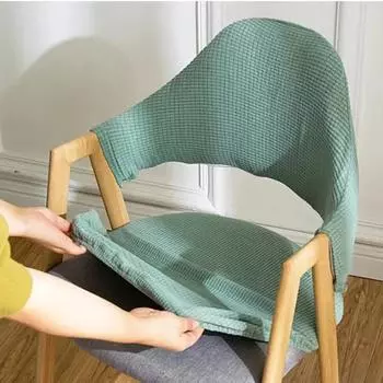 1шт изогнутый чехол для стула с полой спинкой, простой современный универсальный чехол для стула, эластичный защитный чехол для обеденного стула специальной формы L зелёный