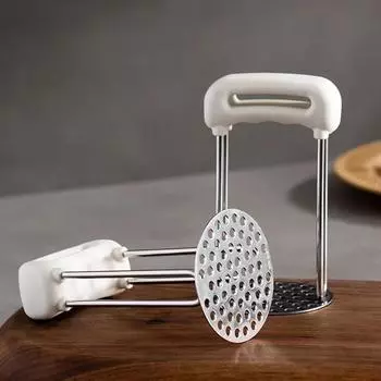 1шт. Картофельная толкушка из нержавеющей стали, прочный пресс для картофеля с удобной ручкой, легкоочищаемая, прочная картофеледавилка белый