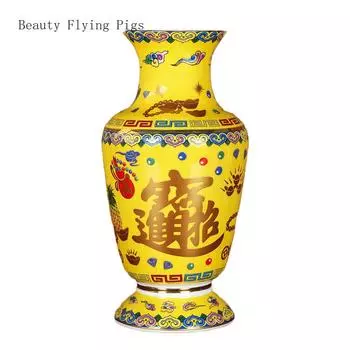 1шт керамическая ваза с эмалевым цветом желтого и красного цветов, алтарная ваза с орнаментом фэн-шуй