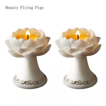 1шт керамический подсвечник в виде лотоса для домашнего использования, основание лампы с буддийским маслом, украшение для дома по фен-шуй