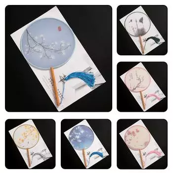 1шт классические печатные кисточки с длинной ручкой круглые веера круглый свадебный веер 26