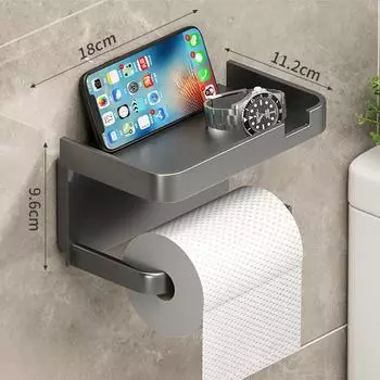 1шт клейкий настенный держатель для туалетной бумаги без сверления с полкой для хранения серый