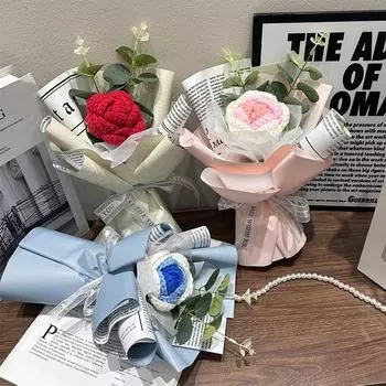 1шт ко Дню матери гвоздики шерстяные розы ручной вязки небольшой букет подарок