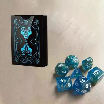 1шт колода игральных карт и 7 игральных костей с рисунком головы черного волка, набор из 7 пластиковых игральных карт с многогранными прозрачными игральными костями, повседневный развлекательный настольный игровой набор