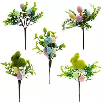 1шт. Композиция на стол из разноцветных цветочных стеблей, креативный кролик из мха, кролик и яйца своими руками, пасхальный букет из искусственных цветов