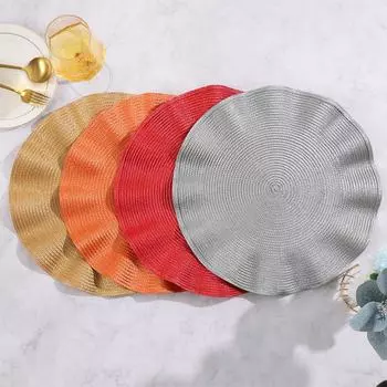 1шт. Коврик под чашку, моющийся, льняной, хлопковый, тканый, круглый, противоскользящий коврик, тканый, коврик для стола, термостойкий, нескользящий 38cm