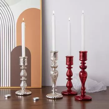 1шт красный стеклянный подсвечник колонна подставка для свечей ужин французский европейский 2 цвета S красный