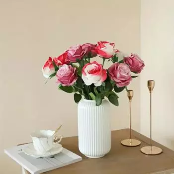 1шт красочные розы DIY букеты длинная ветка шелковая радужная роза искусственный цветок свадебный домашний декор