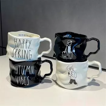 1шт креативная керамическая кружка, нестандартно оформленная пара грубых керамических чашек, минималистская чашка для кофе с молоком 301-400ml