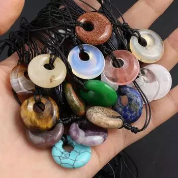 1шт кристалл ожерелье кулон, круглый натуральный камень агат содалит нефрит аметист драгоценный камень кулон ожерелья для женщин мужчин ювелирные изделия подарки на день рождения 18 мм 1Pc-Clear Quartz/18mm