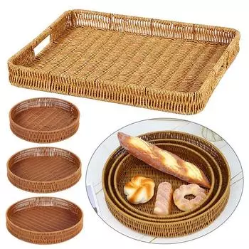 1шт круглая прямоугольная форма корзина из ротанга ручной работы пластиковая корзина из ротанговых ниток