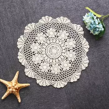 1шт круглый стол ткань вязание крючком кружево хлопок чехол коврик банкет свадебное украшение 40cm белый