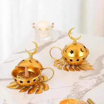 1шт курильница для ароматерапии в ближневосточном стиле, декор на праздник Ид аль-Фитр 2025, настольная курильница со звездами и луной, золотистая 16*13*12cm