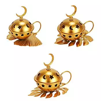 1шт курильница для благовоний настольный декор золотой ближневосточный стиль Ид аль-Фитр декор 2025 звезды и луна металлический лист дизайн 16*13*12cm