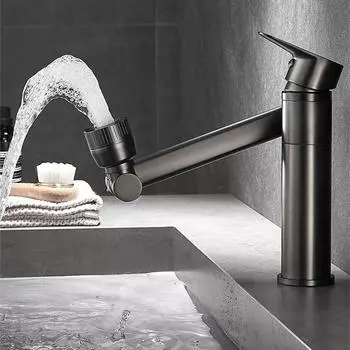 1шт латунный кран для раковины Lucky Cat для домашнего туалета в ванной комнате отеля, вращающийся кран для горячей и холодной воды, краска/хром, крепление на палубе чёрный