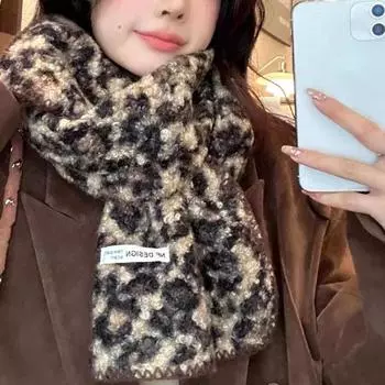1шт леопардовый шарф женский осень и зима новый модный шарф из овечьей шерсти искусственный кашемировый платок