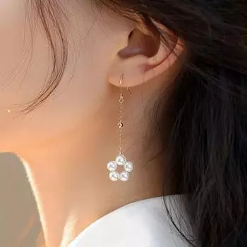 1шт Маленький цветок французский нежный темперамент простые жемчужные длинные серьги без сережек женские