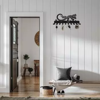 1шт. Металлическая настенная вешалка для полотенец Lizard с 10 крючками – прочная вешалка для одежды и вешалка для полотенец для стильной организации M чёрный