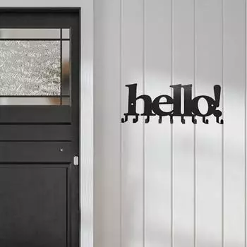 1шт. Металлическая вешалка для писем Hello Letter - с 9 крючками, прочная для ключей, чашек, полотенец и пальто, настенный держатель чёрный