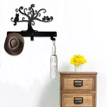1шт. Металлический настенный крючок для вешалки - сова и кошка на дереве, декоративный настенный держатель для ключей и железное изделие бронзовый
