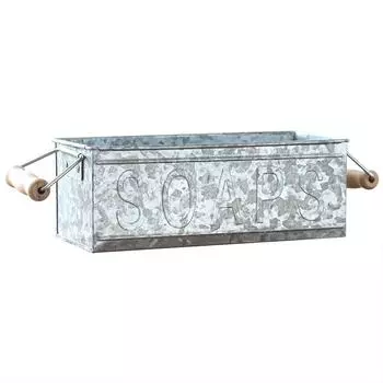 1шт металлический поддон для хранения в стиле ретро, железный прямоугольный цветочный горшок с деревянными ручками, мыльница