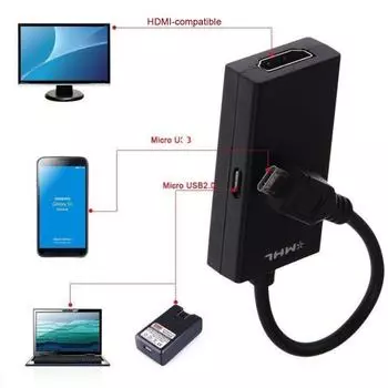 1шт Micro USB к HDMI-совместимый адаптер для Samsung HTC Xiaomi2 5pin для LG для HDMI-совместимый R1I4 black-one-size
