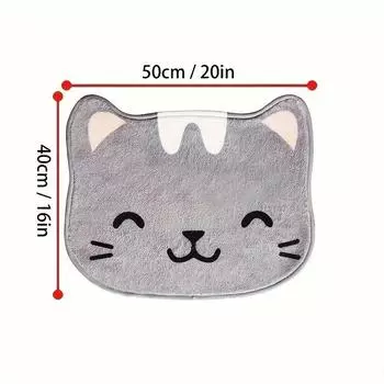 1шт, милый коврик для ванной в форме кошки: Мягкий, впитывающий, нескользящий овальный коврик, который можно стирать в машине, для игривого и безопасного декора ванной комнаты светло-серый
