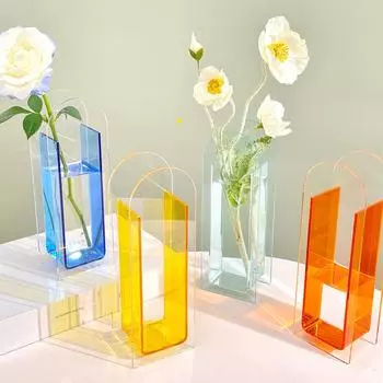 1шт Минимально декоративный обеденный стол для гостиной Современная акриловая мини-прозрачная ваза флуоресцентный зеленый