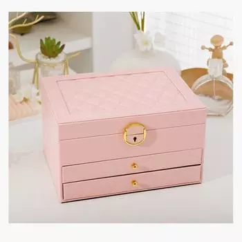 1шт многофункциональная шкатулка для украшений большая трехслойная шкатулка для хранения украшений с замком шкатулка для украшений серьги шкатулка для хранения сережек 23*17*13.5cm белый