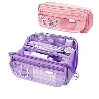 1шт многослойные призмы большой емкости прозрачный пенал многофункциональный простой и высококачественный пенал фиолетовый