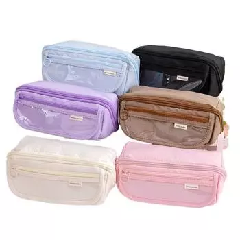 1шт многослойные призмы большой емкости прозрачный пенал многофункциональный простой и высококачественный пенал фиолетовый